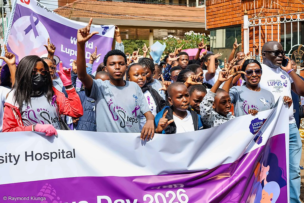 The community celebrating at the end of the walk