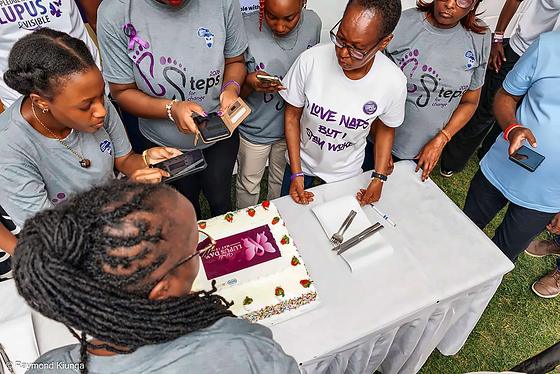 Sharing cake and conversation